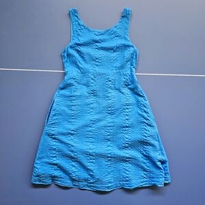 J. Crew sleeveless textured 100% Cotton blue Sundress size 2 button back pockets